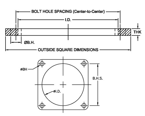 Square Exhaust Stainless Steel Flanges Dimensions